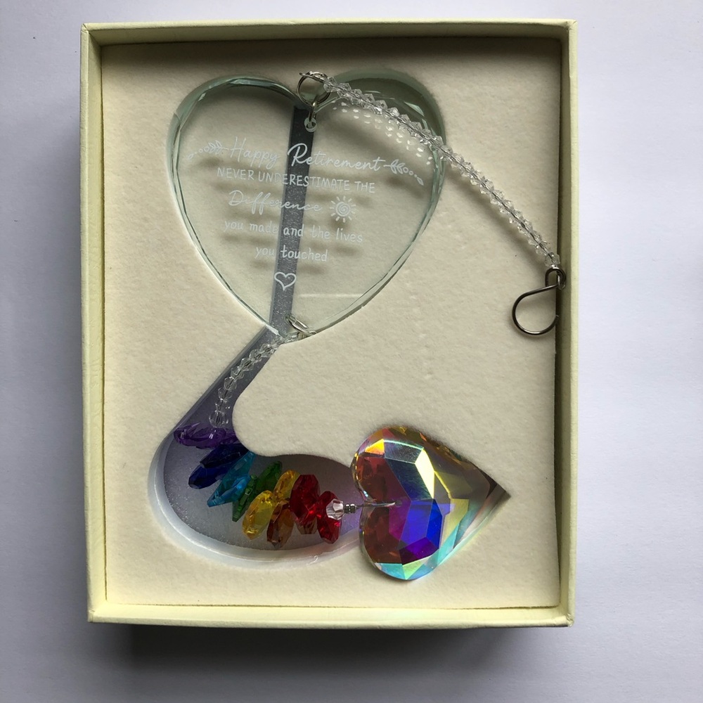 Heart-Shaped Crystals Sun-catcher Happy Retirement Ceegook NEW